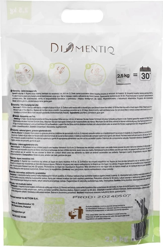 Leter për mace DIAMENTIQ Tofu Matcha Ultra clumping, 2.5 kg