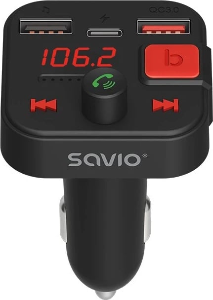 Transmetues FM SAVIO TR-15, Bluetooth 5.3, QC 3.0, ekran LED, Bass Boost, zi