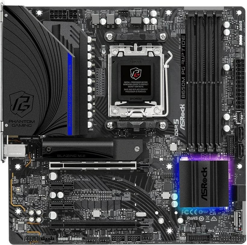 Pllakë amë ASRock B650M PG Riptide, AMD, Socket AM5, DDR5-SDRAM, 128 GB, micro ATX