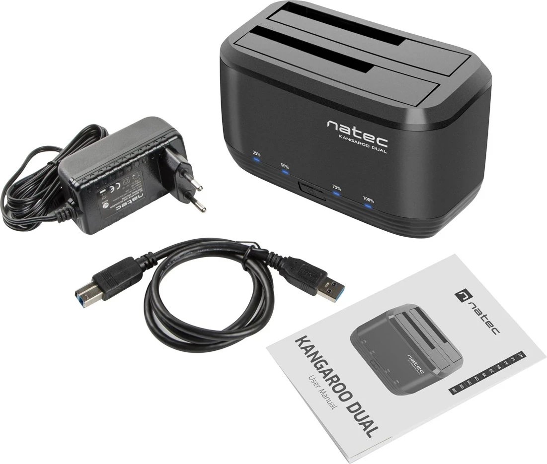 Docking station Natec Kangaroo Dual, USB 3.0, Alumini