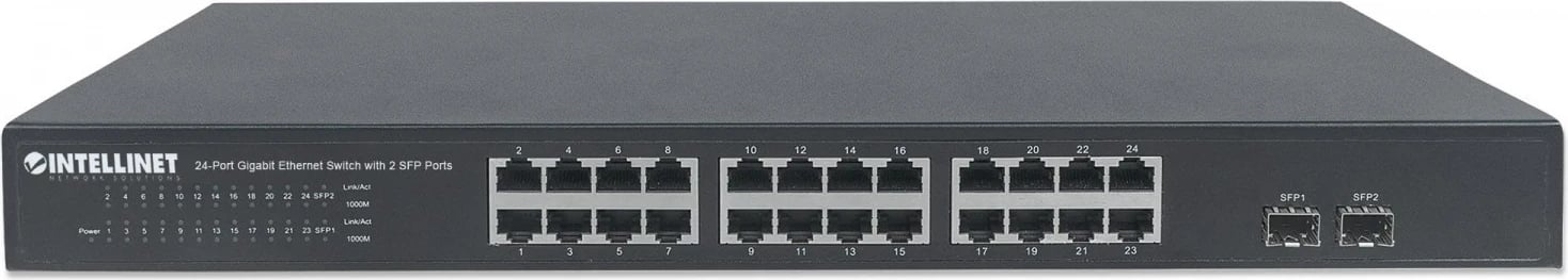 Switch Intellinet 24p Gigabit + 2x SFP për Kasë 19"