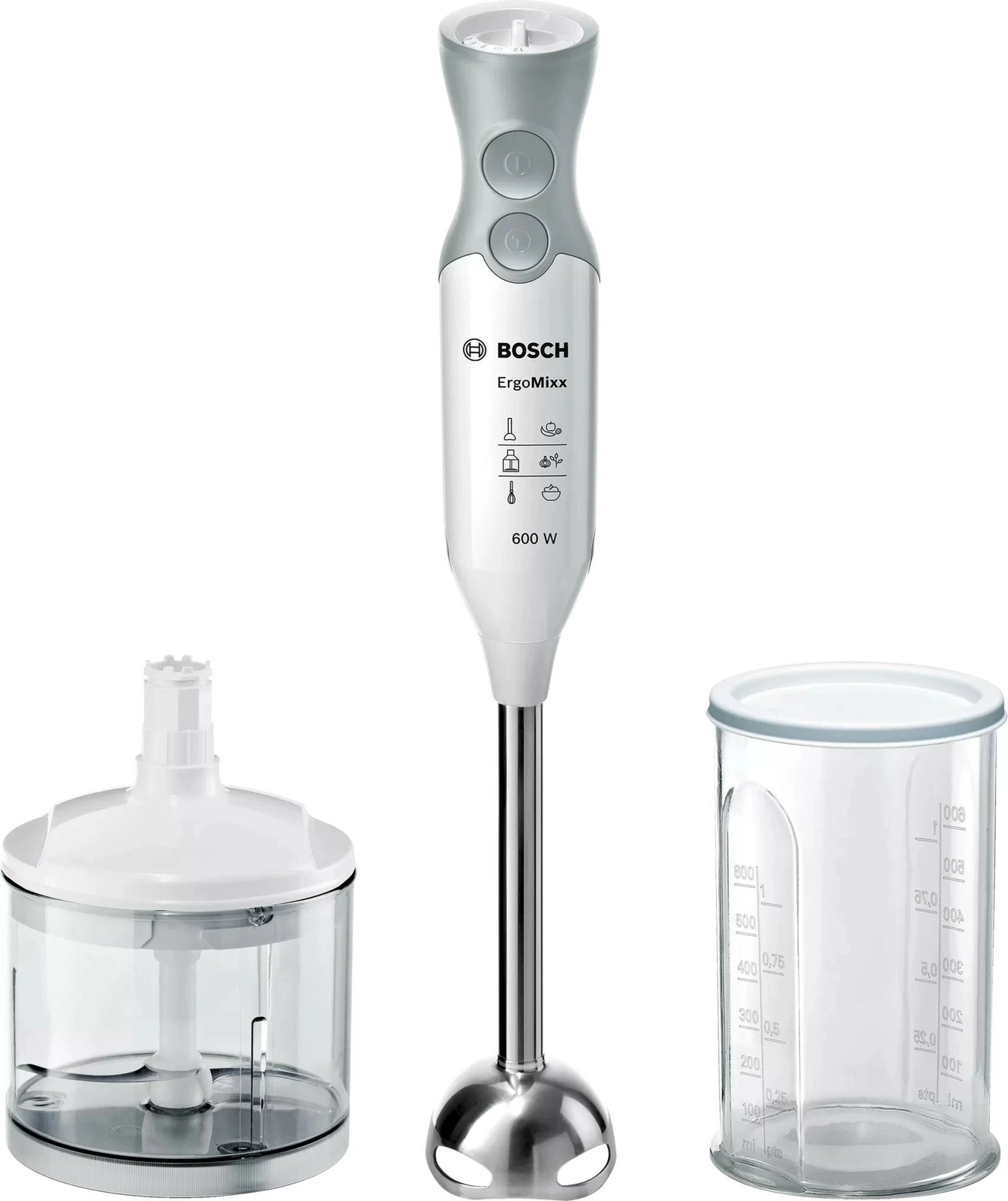 Blender Bosch ErgoMixx MSM66120, 600 W, Gri, Bardhë