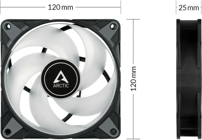 Ventilator ARCTIC P12 PWM PST A-RGB 0dB, 12 cm, 2000 RPM, i zi, i bardhë