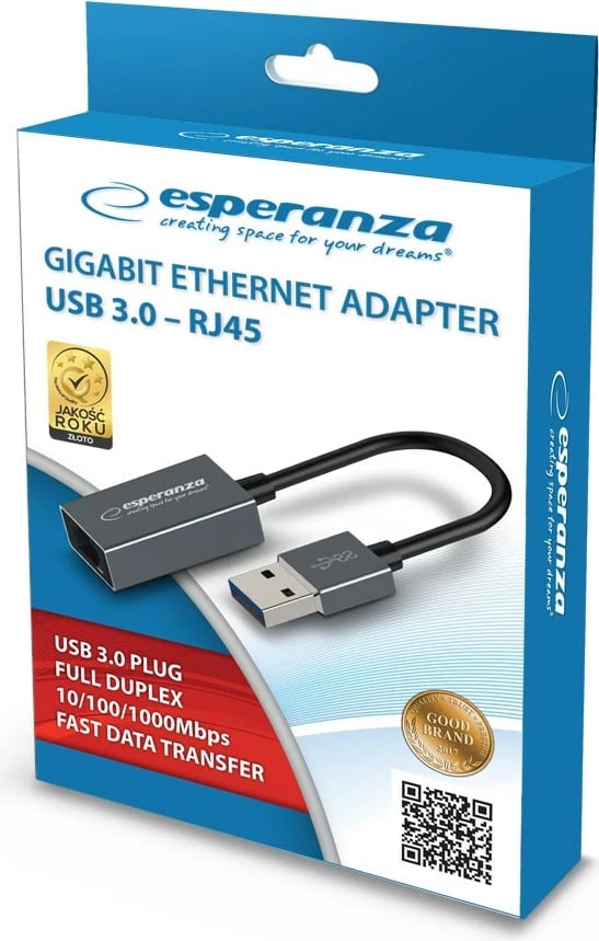 Adapter Ethernet Esperanza ENA101, 1000 Mbps, USB 3.0 në RJ45, Gri