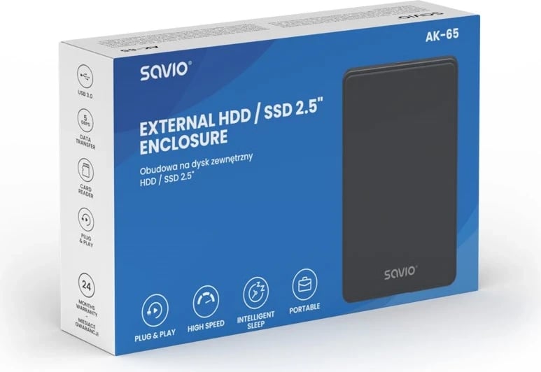 Kutia jashtme për HDD/SSD Savio 2.5", USB 3.0, AK-65, e zezë