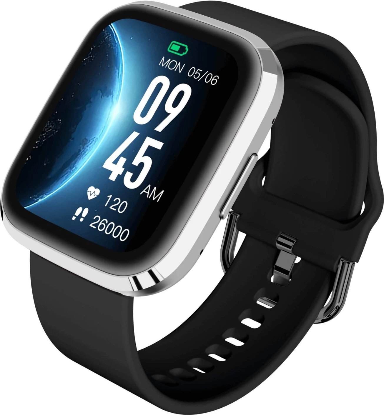 Smartwatch Garett GRC Style, 128 MB, 1.7 inch, i zi dhe argjendtë