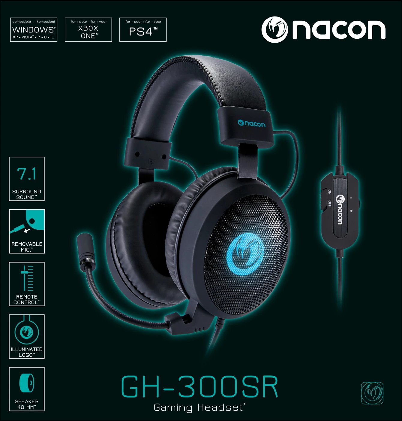 Headset gaming NACON GH-300, PCGH-300SR, e zezë