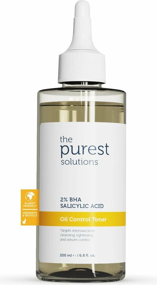 Tonik për kontrollim yndyre - The Purest Solutions Tonik kontrollues yndyre me acid salicilik 2% BHA, 200 ml