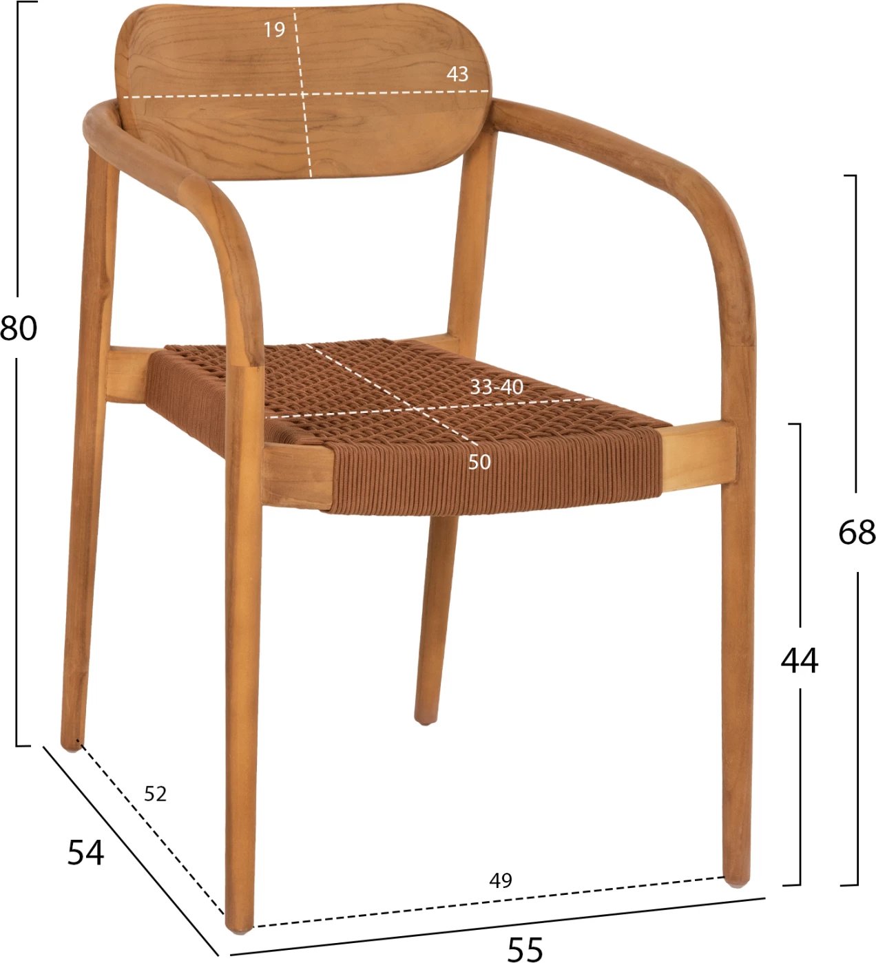 Karrige Oslo FH9636.01 dru teak natyral & litar kafe 55x54x80H cm