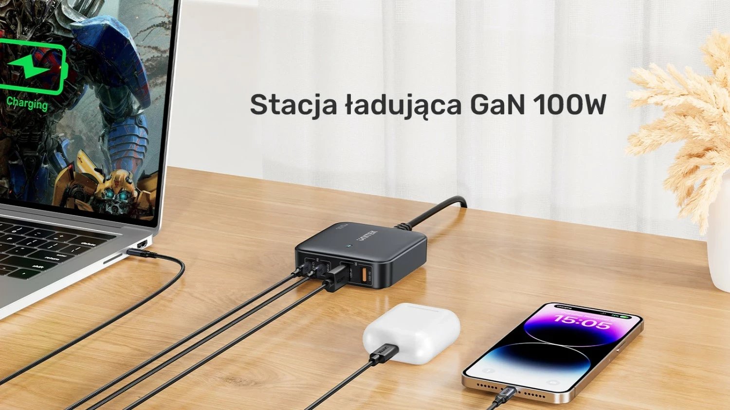 Karikues tavoline Unitek GaN 100W 2xUSB-A 2xUSB-C, bardhë