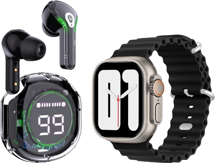 Smartwatch dhe dëgjuese K2 Combo Smart Watch, Earbuds BG + 6 rripa