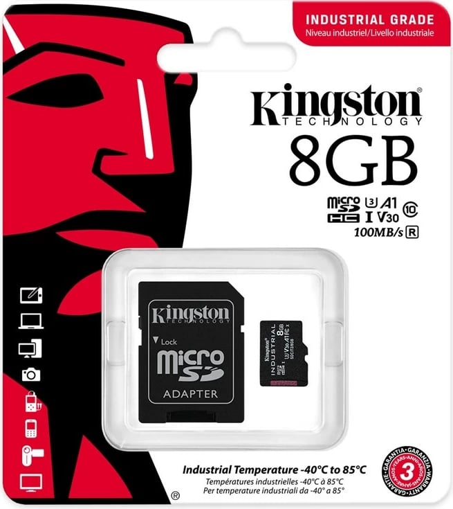 Kartelë MicroSDHC Kingston Technology Industrial 8 GB, e zezë