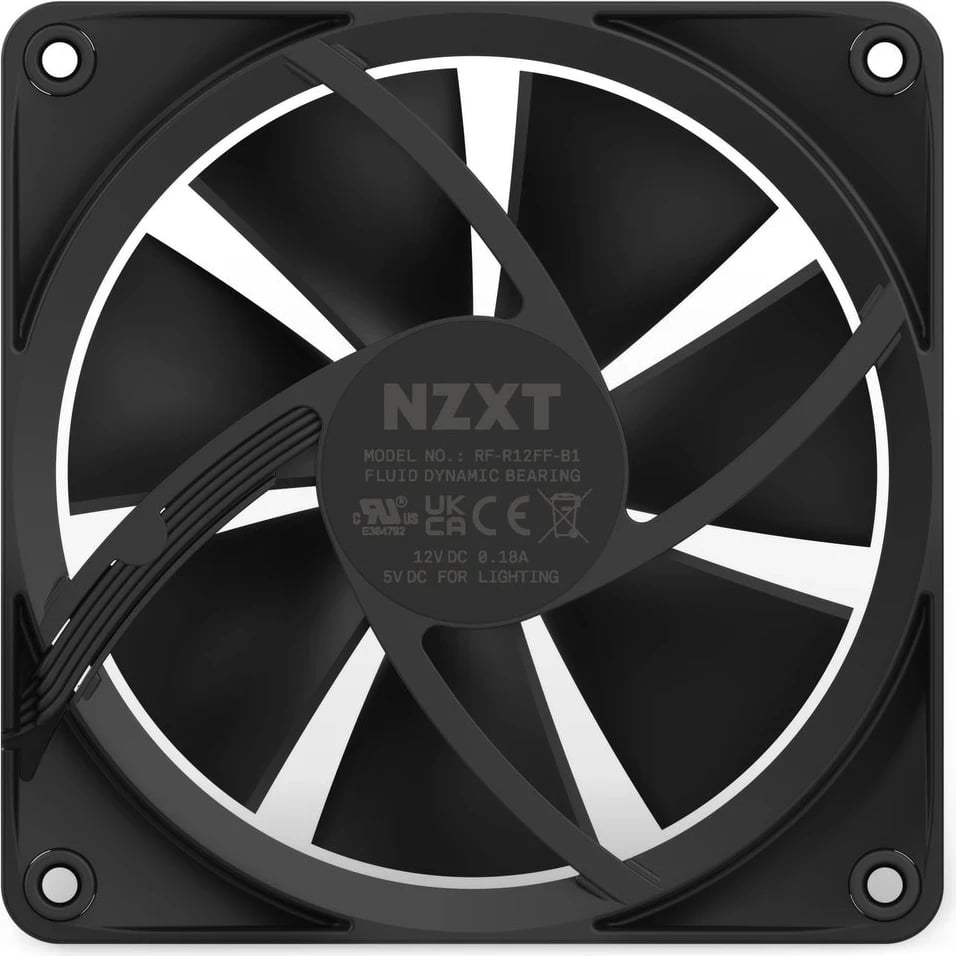 Ventilator për Kasë Kompjuteri NZXT F120 RGB, 12 cm, i Zi