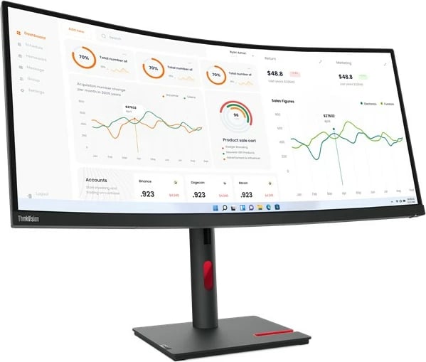 Monitor Lenovo ThinkVision T34w-30, 34", 3440 x 1440, LED, 6 ms, Raven Black