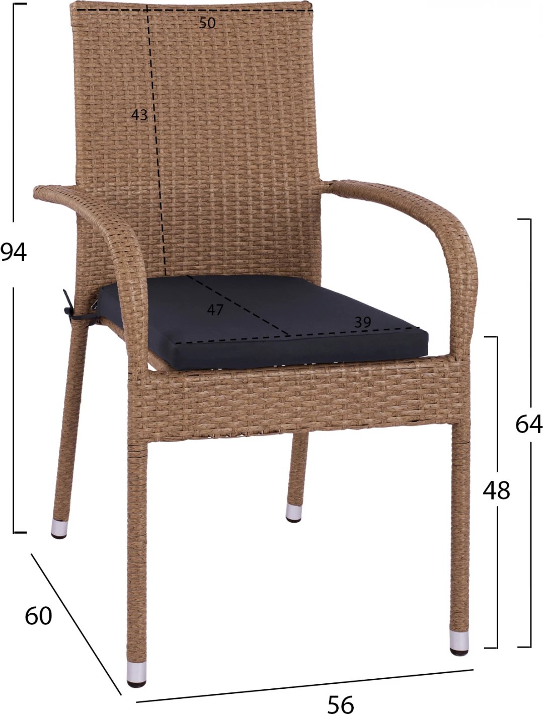 Set tavoline ngrënieje 5 pjesë, tavolinë 120x70 & poltrona wicker rattan, bezhë kafe, FH11711.32