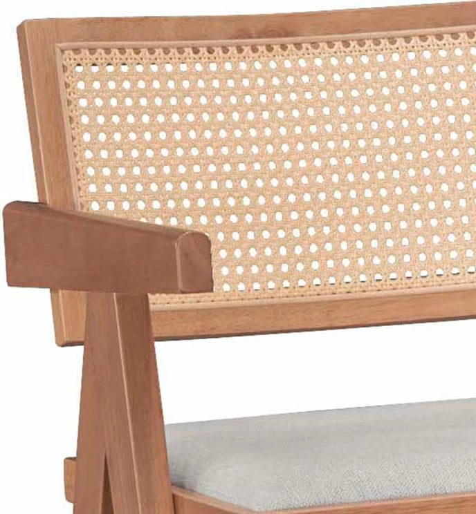 Karrige për bar me krahë Winslow, druri, ngjyrë arre të lehtë, PVC rattan natyral, pëlhurë gri, set prej 2 copësh