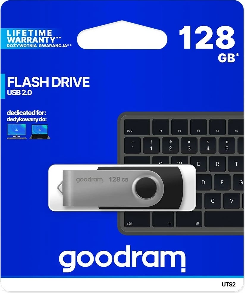 USB Flash GoodRam UTS2-1280K0R11, 128 GB, USB Type-A 2.0, Zi e Argjendtë