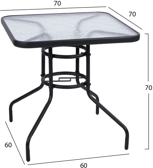 Tavolinë e jashtme katrore FIGO FH5036.01, ngjyrë gri, sipërfaqe tavoline metal-qelqi, 70x70x72H cm