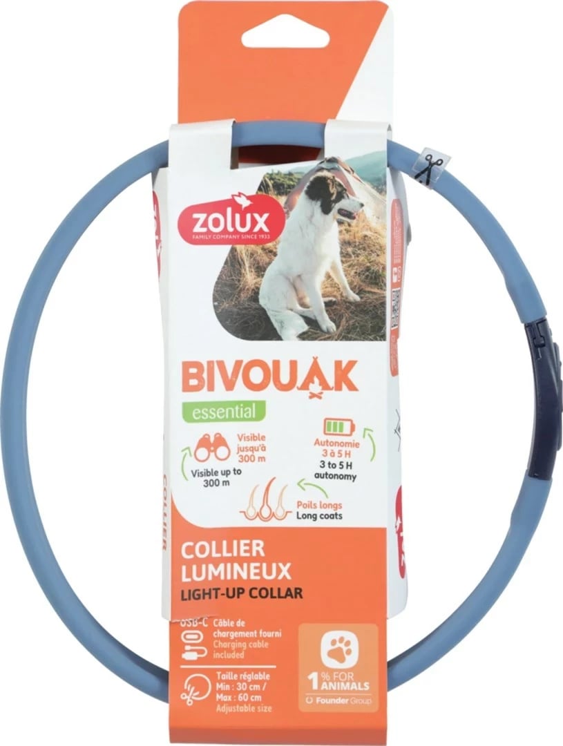 Qafore qeni ZOLUX BIVOUAK LED, silikon, 30-60 cm, Blu