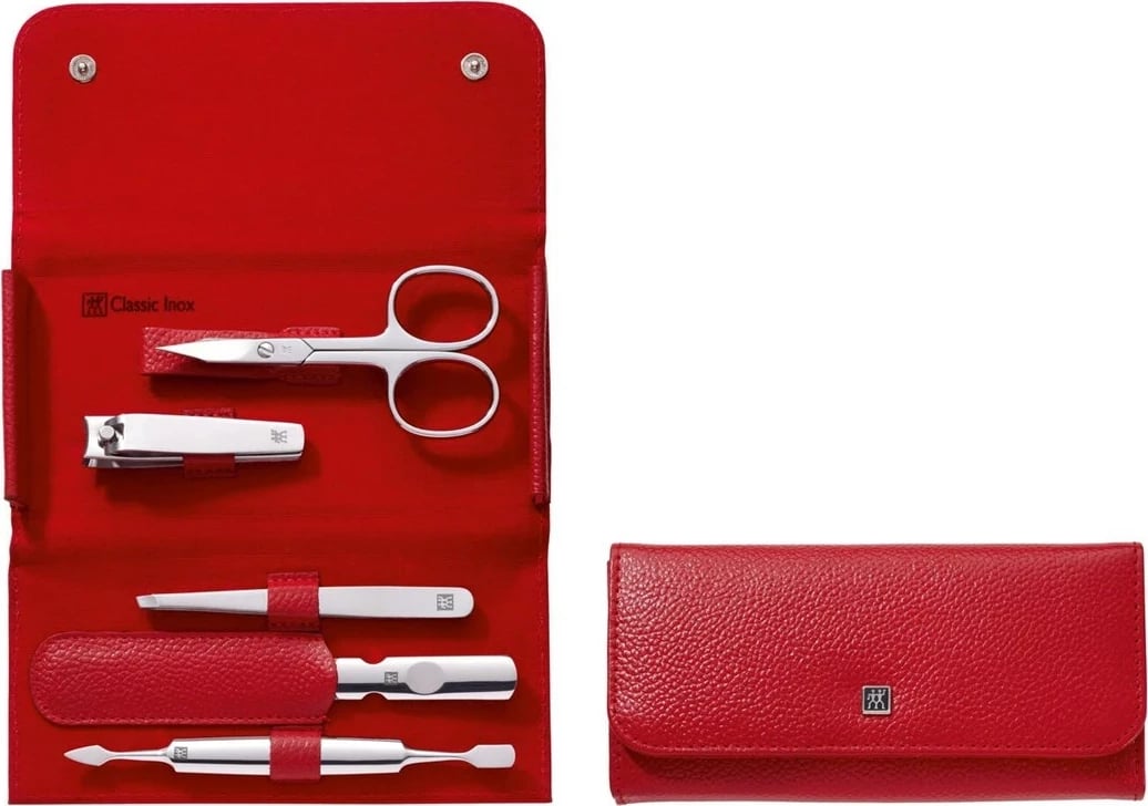 Set manikyr ZWILLING Classic Inox 5 copë, Pouch lëkure, Kuqe