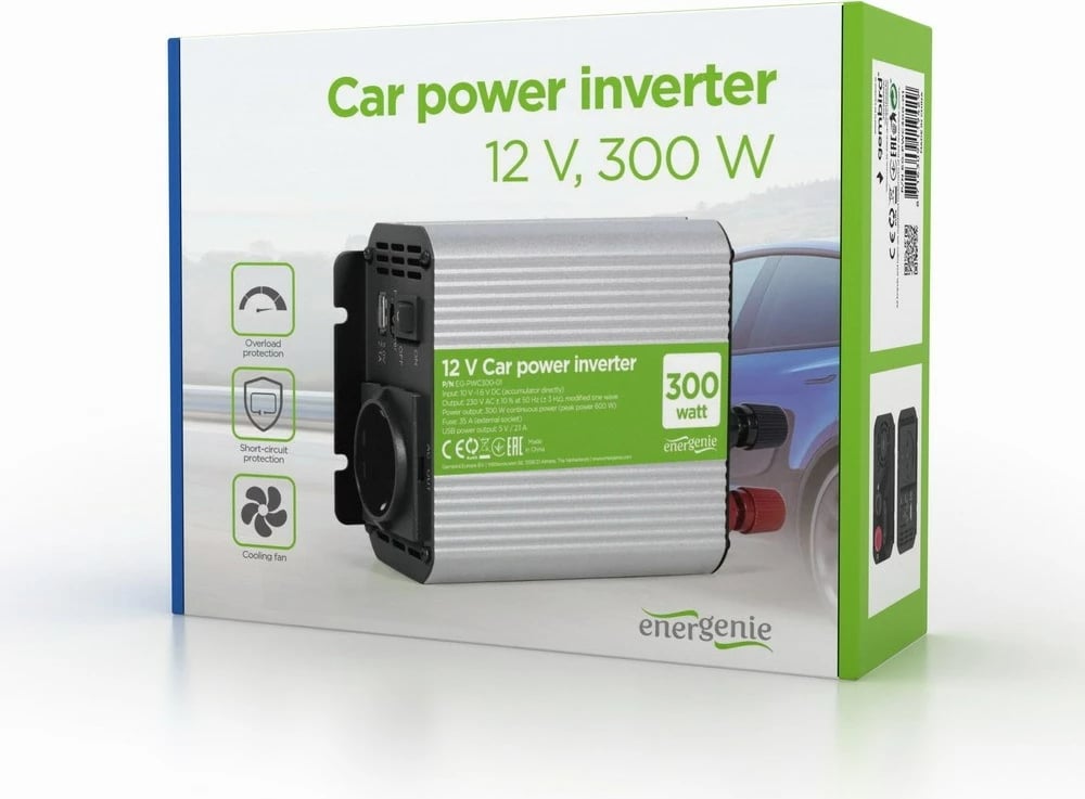 Inverter EnerGenie EG-PWC300-01, 300W, Alumini, Zi