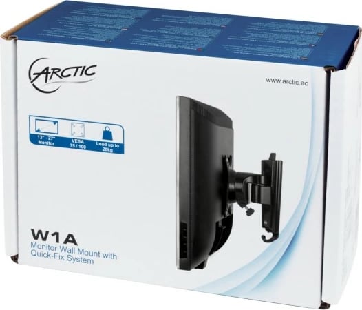 Mbajtës muri për monitor ARCTIC W1A, 20 kg, 33 cm (13"), 109.2 cm (43"), 75 x 75 mm, 100 x 100 mm, E zezë