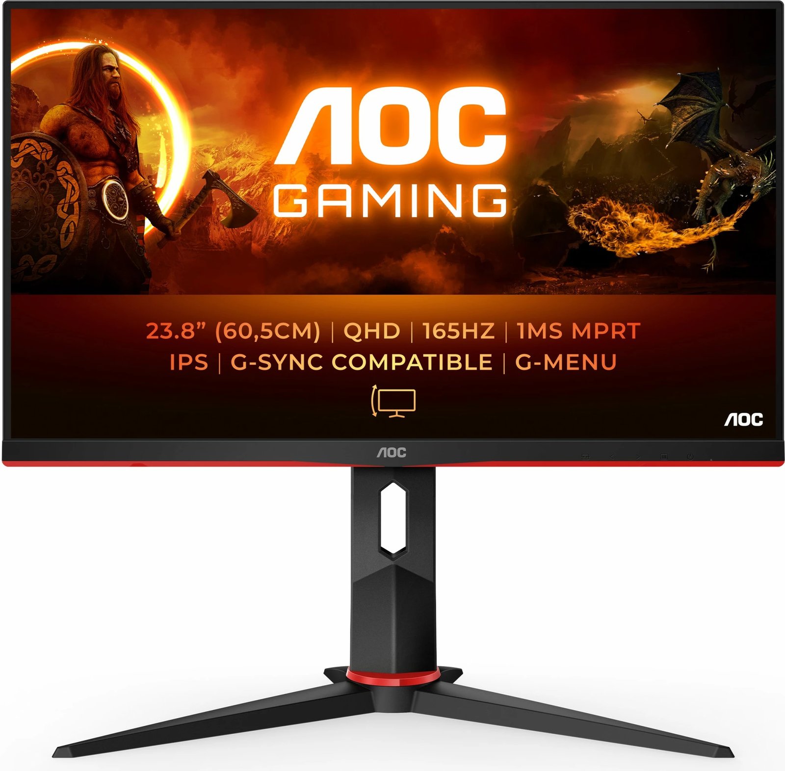 Monitor gaming AOC Q24G2A/BK, 23.8", 2560 x 1440 pixels, Quad HD, LCD, 165Hz, 1ms, i zi, i kuq