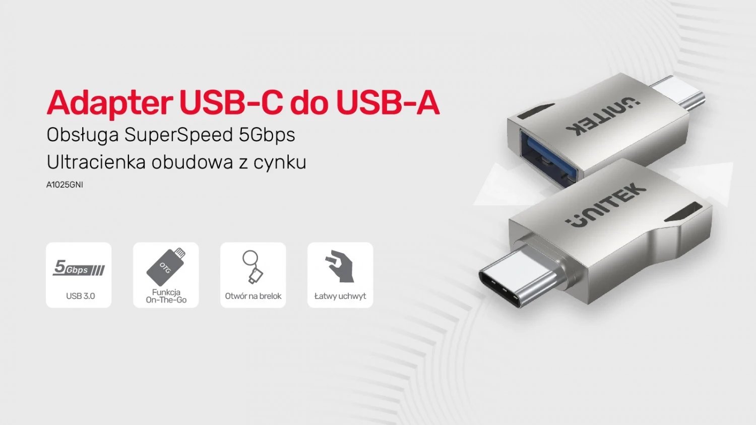 Adapter Unitek USB-A në USB-C 3.1 Gen1, argjendtë