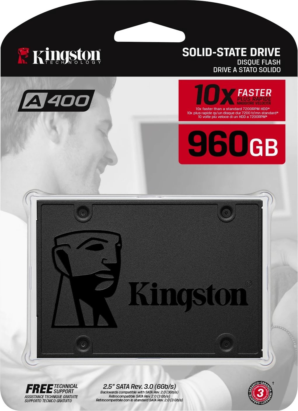 SSD Kingston A400, 960 GB, 2.5", 500 MB/s, 6 Gbit/s, e zezë