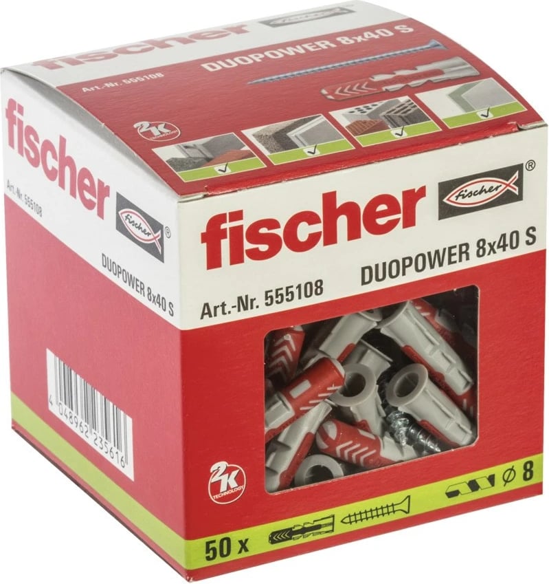 Ankër zgjerimi Fischer DUOPOWER 8 x 40 S, 50 copë, Gri