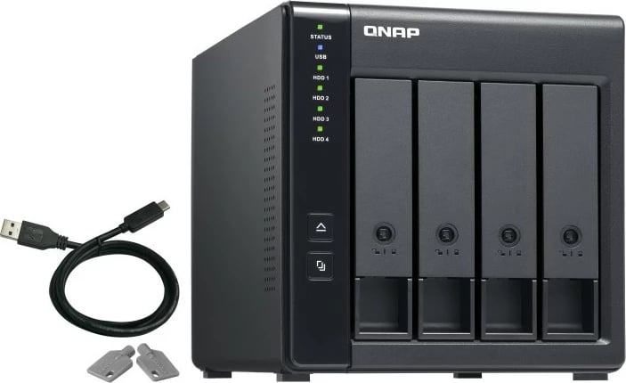 Kasë QNAP TR-004, HDD/SSD, 2.5/3.5", Serial ATA II, 3 Gbit/s, Hot-swap, E zezë