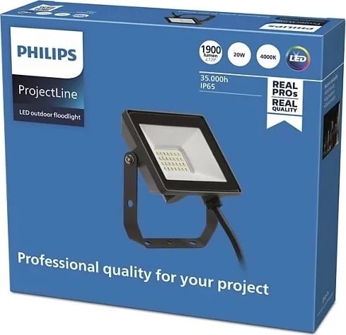 Dritë LED Philips Projectline, 4000K, 20W, IP65, e zezë