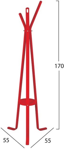 Stendë për kapela/pallto prej druri me 3 këmbë, FH8414.07, ngjyrë e kuqe, 55x55x170cm