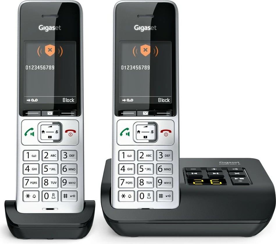 Telefon Gigaset COMFORT 500A duo, Analog/DECT, 200 kontakte, i zi, argjend