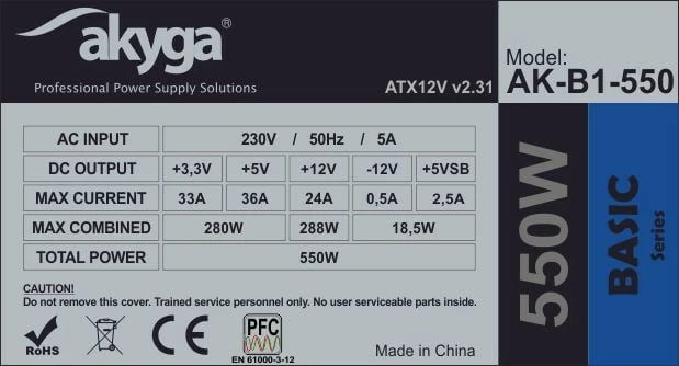 Burim energjie Akyga Basic AK-B1-550 , 550W