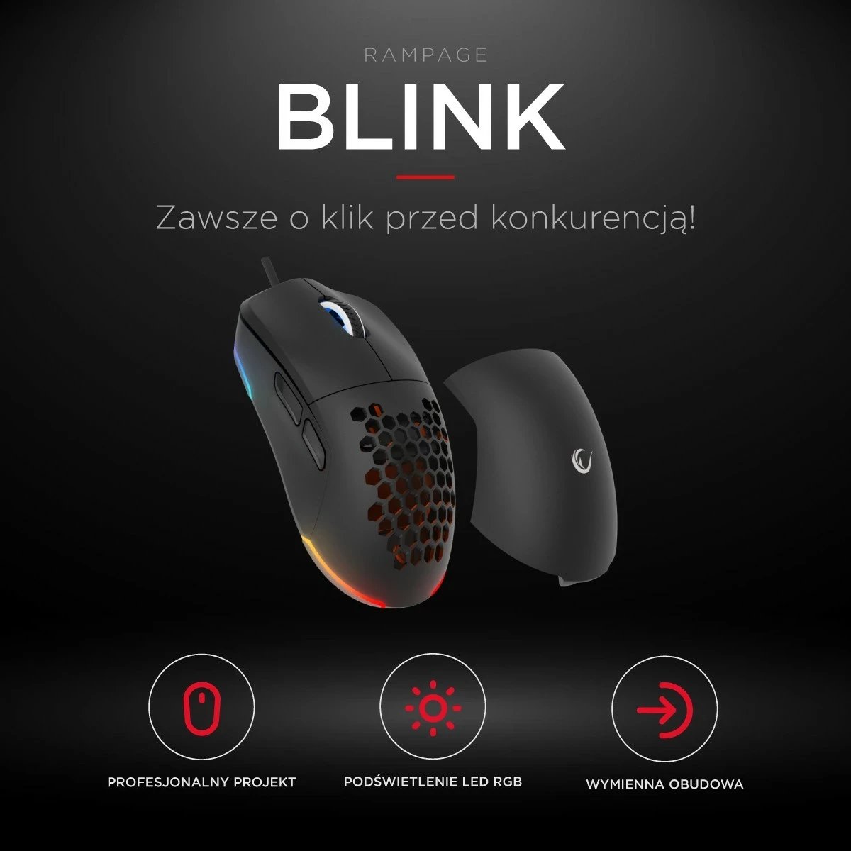 Maus Rampage BLINK, RGB, sensor optik, 12800 DPI, i zi