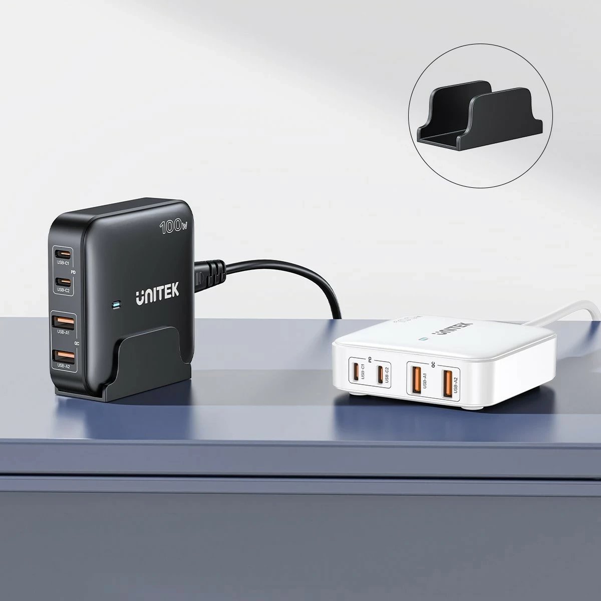 Karikues tavoline Unitek GaN 100W 2xUSB-A 2xUSB-C, bardhë