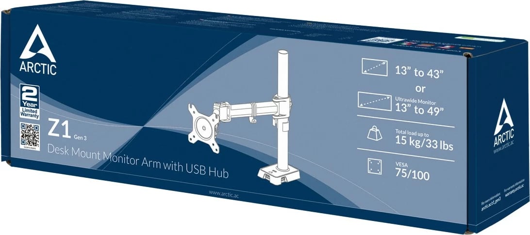 Mbajtës monitori ARCTIC Z1 (Gen 3), USB Hub, 15 kg, 96.5 cm (38"), i zi