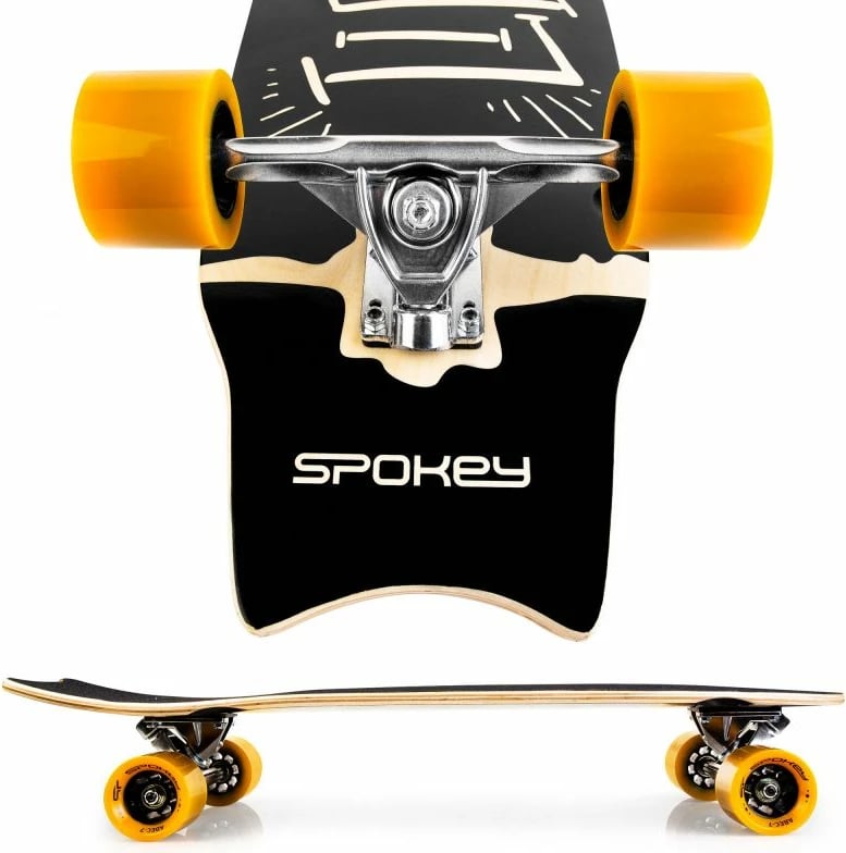 Skateboard Spokey Cruiser Life për meshkuj, femra dhe fëmijë, i zi me të verdhë