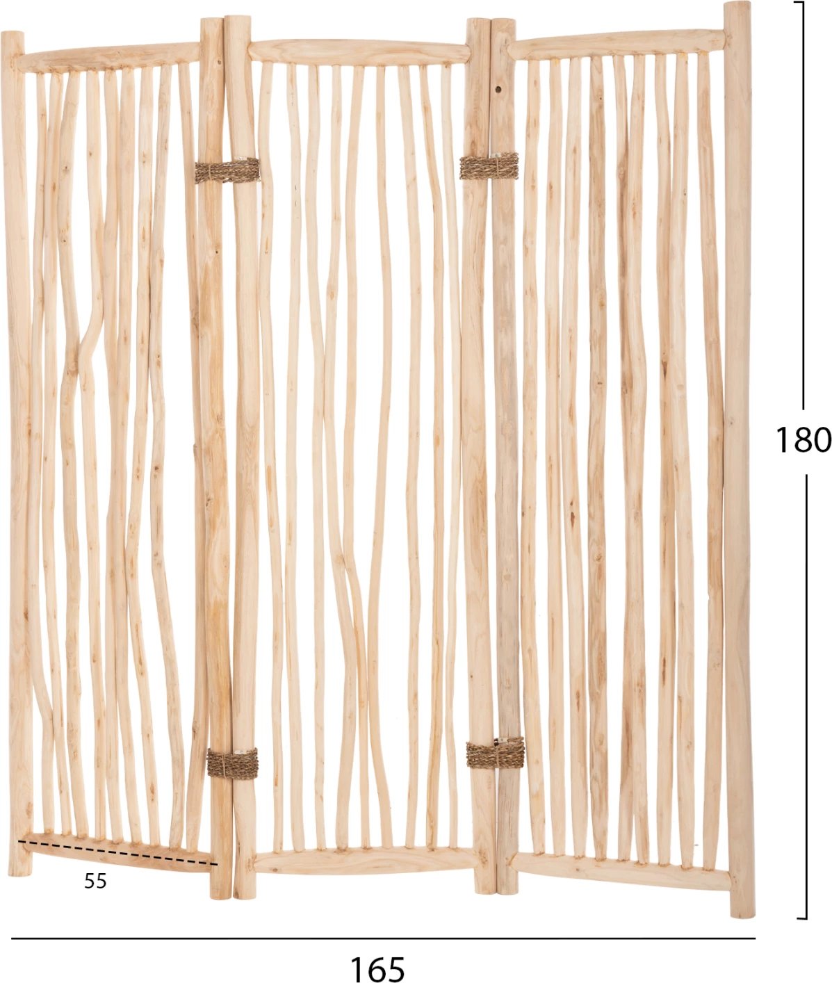 Ndarës hapsire me 3 pjesë, degë TEAK natyrale, ZENDOR FH4316, 165x180H cm