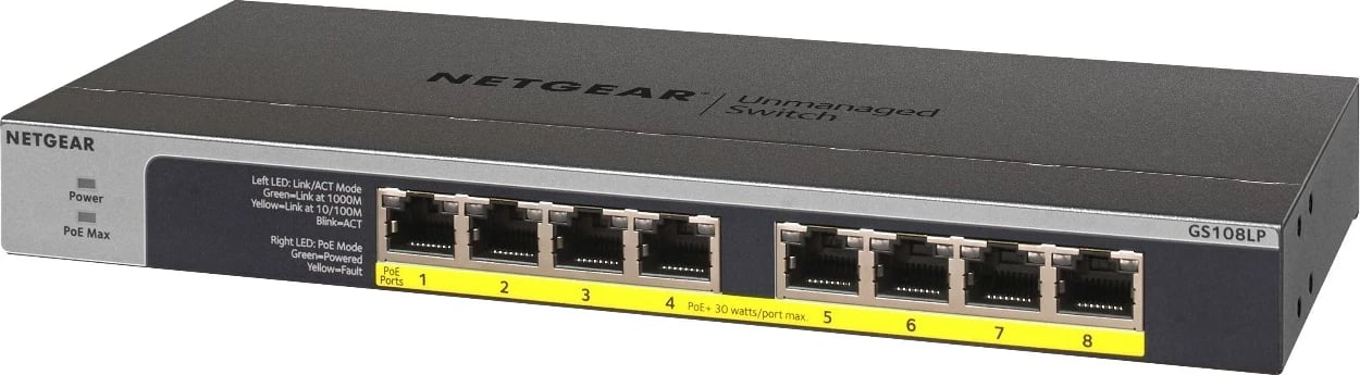 Switch NETGEAR GS108LP, 1U, i zi, gri