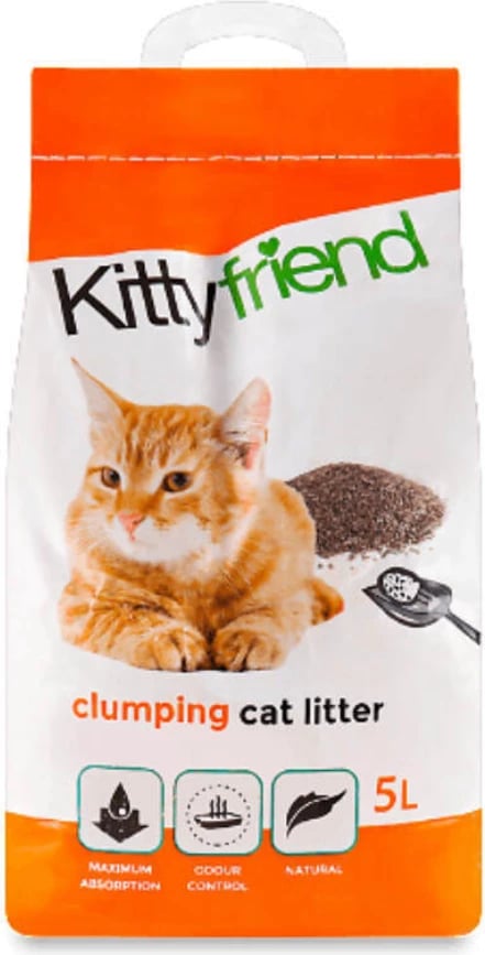 Rërë bentoniti 100% natyral për mace Sanicat Kittyfriend Clumping, 5L