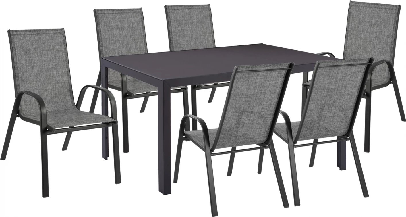 Set për darkë 7 pjesë tavolinë gri 150x90 dhe karrige tekstilene gri FH11520.01
