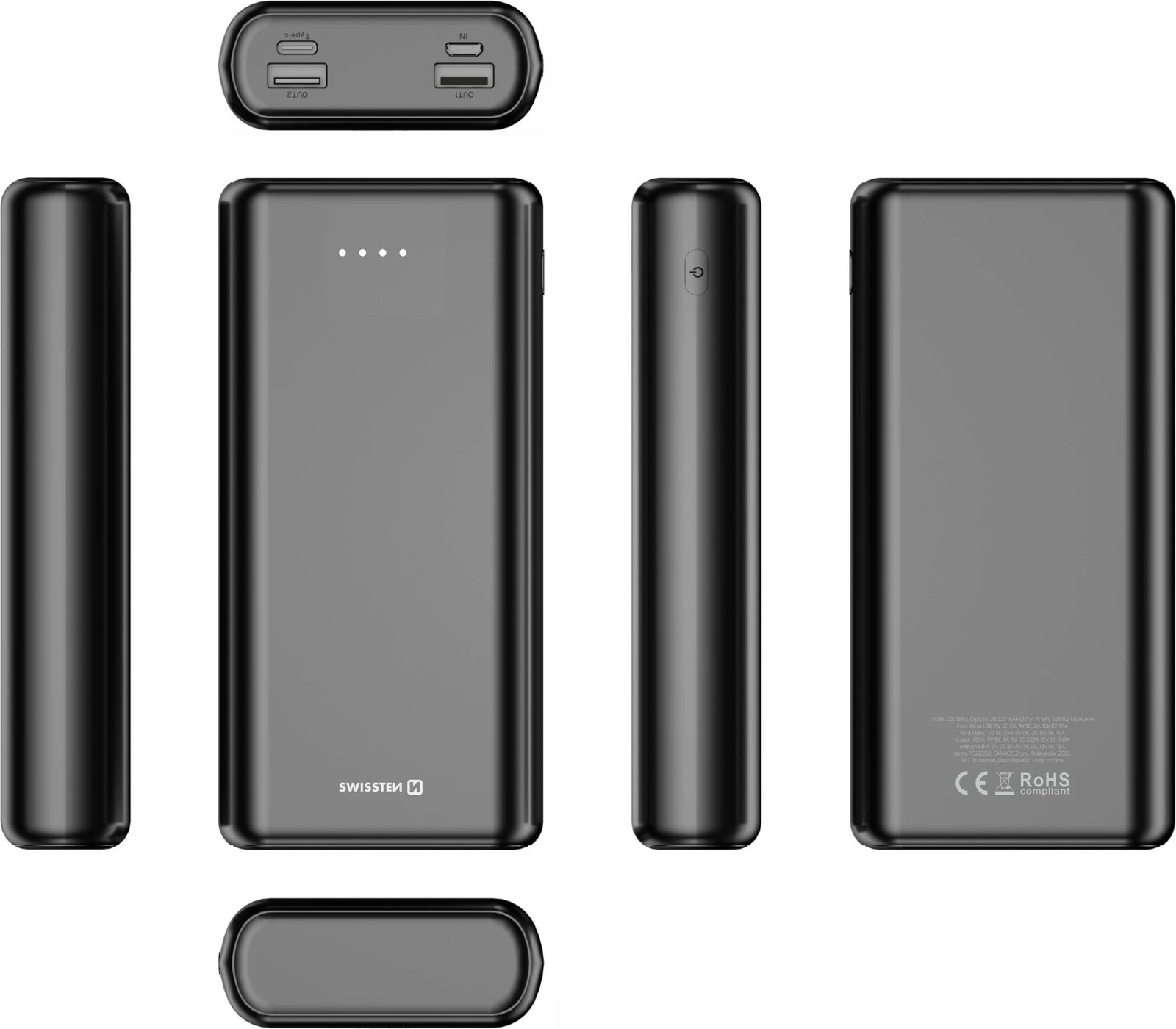 Power Bank Swissten, USB-C , 20.000mAh, e zezë