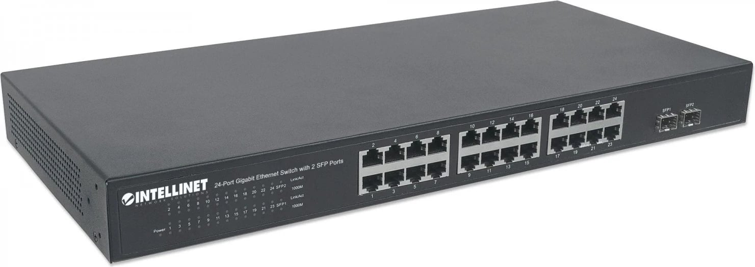 Switch Intellinet 24p Gigabit + 2x SFP për Kasë 19"