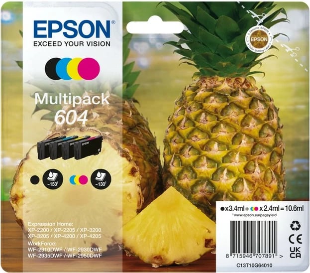 Toner Epson 604, Standard Yield, Black, Cyan, Magenta, Yellow, 3.4 ml, 2.4 ml, 4 pc(s), Multi pack