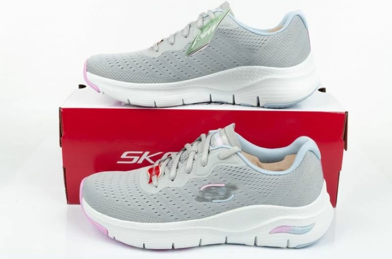 Këpucë Skechers Arch Fit për femra, ngjyrë gri/argjendi