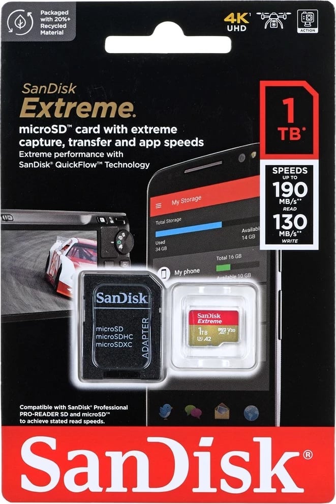 Kartelë memorie SanDisk Extreme 1.02 TB MicroSDXC UHS-I Class 3, e kuqe