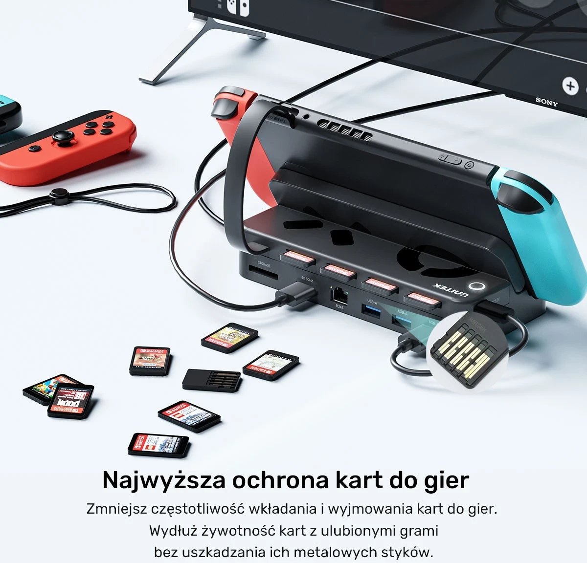 Stacioni i dokimit për Nintendo Switch Unitek, 100W 4K, i zi