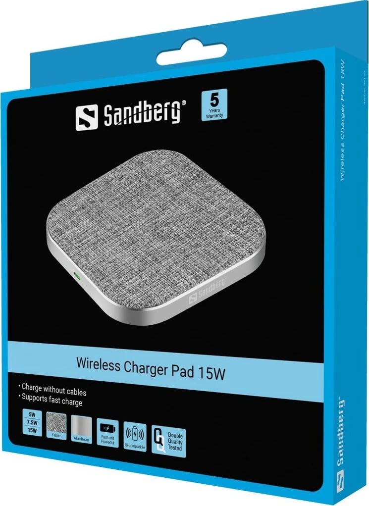 Mbushës wireless Sandberg 15W, USB, Gri